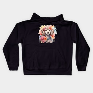 A poodle decorated with beautiful watercolor flowers Kids Hoodie